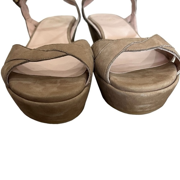 Stuart Weitzman 10 Lockness Wedge Sandals Tan Suede Leather Platform Summer Shoe - Picture 6 of 8
